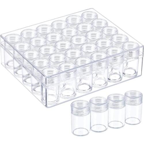 Clear Plastic Bead Storage Containers Set with 30 Pieces Storage Jars Diamond Painting Accessory Box Transparent Bottles with Li
