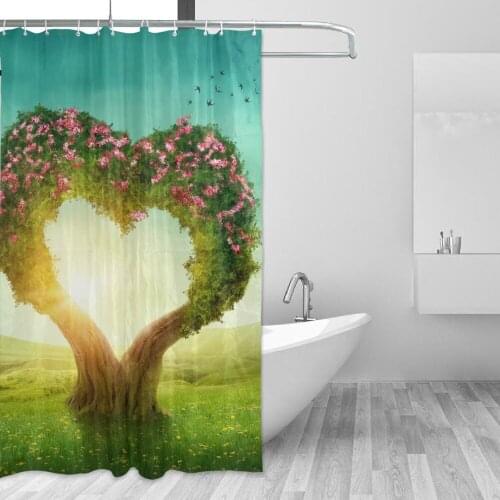 Romantic Tree Heart Love Bathroom Curtain Valentines Day Waterproof Polyester Fabric Shower Curtains with 12 Hooks