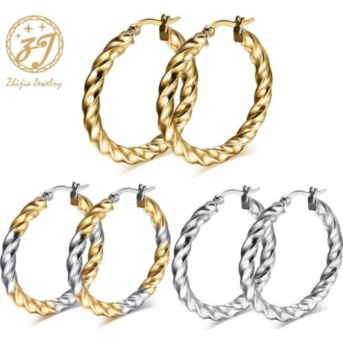 Zhijia Luxury Wave Cirle Hoop Earrings 3 Color Stainless Steel Creole Earring For Women Party jewelry Free Shipping