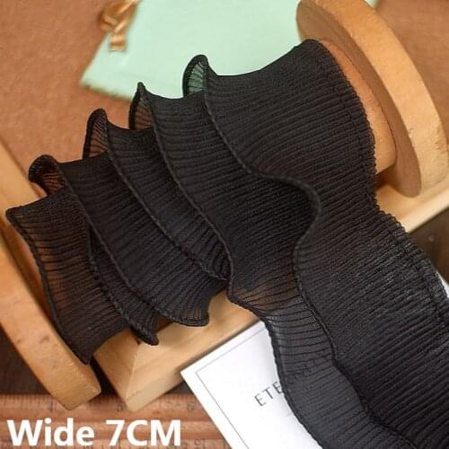 7CM Wide White Black Double Layers Chiffon Wrinkle Lace Edge Organ Pleated Embroidered Ribbon DIY Clothing Sewing Accessories