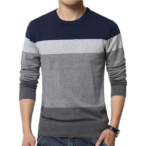 Mwxsd Mens Autumn Winter Striped pullover Sweaters Patchwork Knitted sweater for Men O-neck Casual male Sweater