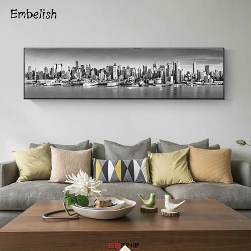 Embelish 1 Pieces Black And White New York City Panorama Landscape Pictures For Living Room Home Decor Wall Art Canvas Painting
