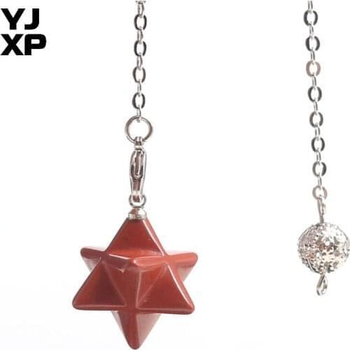YJXP Ethnic Style Red Stone Merkaba Pendulum Link Chain Natural Beads Pendant Amulet Divination Dowsing Wicca Jewelry Making