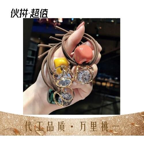 Korean womens hair ring headdress hollow with diamond rubber band to tie the head rope high elastic jewelry