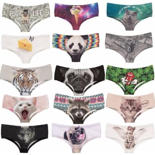 Women Sexy Briefs 3D Animal Print Cute Underwear Cat Dog Printing Lingerie Intimates Female Low-Rise Panties Cotton Underpants