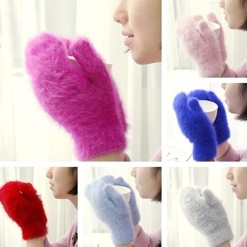 Soft Fur Winter Gloves for Women, Fashion Japan Soft Rabbit Fur Lined Natural Mittens Fuzzy Fingerless Mitten Gloves Warmer