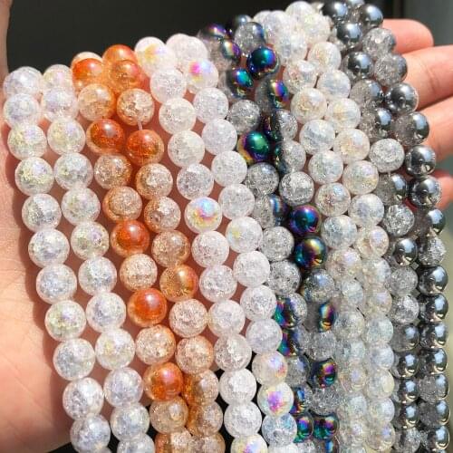 Wholesale Plated Gold Silver Color Snow Cracked Crystal Beads Natural Round Spacer Beads for Jewelry Making DIY Bracelet 15inch