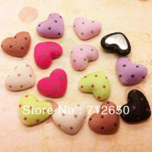 16mm mixed 35 pcs Flatback Dots print cloth covered button heart-shaped fabric covered button hairbow accessory Free shipping