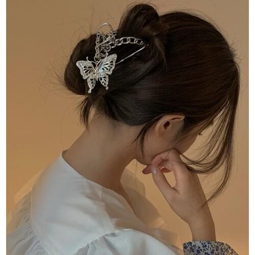 2020 New Korea Vintage Goth Butterfly Heart Tassel Hair Claw For Women Girl Vintage Metal Silver Color Party Accessories Jewelry