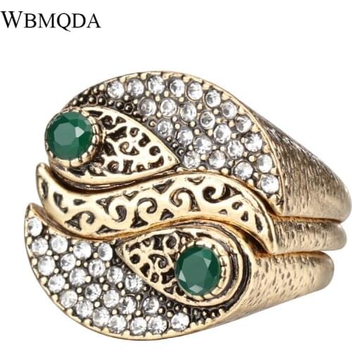 3 Pcs/lot Vintage Crystal Gold Color Tai Chi Fish Pattern Ring Set Chinese Style Friendship Couple Love Rings Indian Jewelry