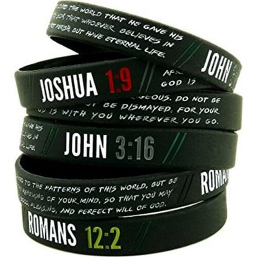 300PCSThe Lords Prayer Bible Christian John 316 Romans 122 Joshua 19 silicone rubber bracelet wristband