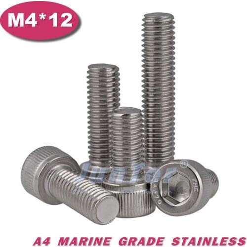 500pcs/lot DIN912 M4*12 Stainless Steel A4 Marine Grade Hex Socket Head Cap Screw