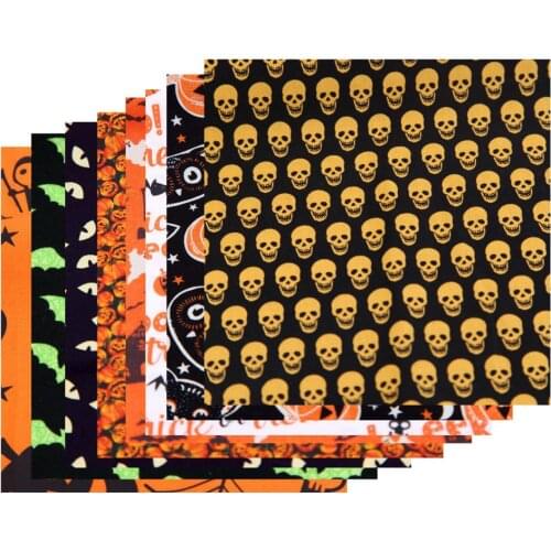 8x Halloween Fabric Square Pumpkin Cats Owls Pattern Halloween Printed Fabric