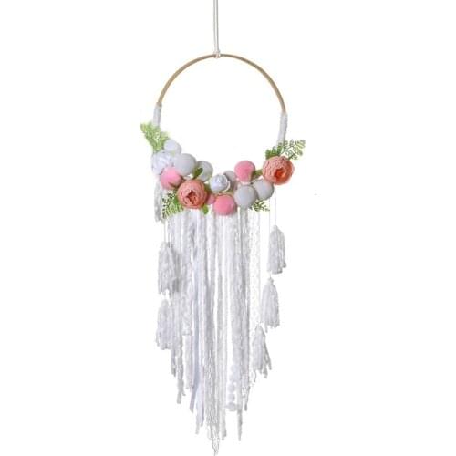 Boho Dream Catchers with Rose Flowers Handmade Dreamcatchers for Wall Hanging Wedding Ornament Girls Kids Nursery Bedroom
