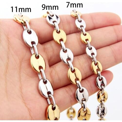 7/9/11mm Coffee Beans Chains Bracelets Stainless Steel Necklaces For Men Women Hiphop Statement Charm Jewelry Accessories Gifts