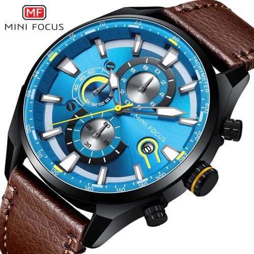 MINI FOCUS Top Brand Sport Watch For Men Luxury Casual Men Watches Fashion Leather Quartz Wrist Watch Men Waterproof Chronograph
