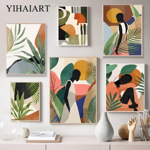 Black Africa Woman Canvas Wall Print Fashion Painting Nordic Abstract Tropical Leaf Art Poster Vintage Picture Modern Home Decor