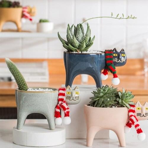 Garden decoration creative cute cat ceramic flower pot personality cartoon animal succulent cactus flower pot home decor vase