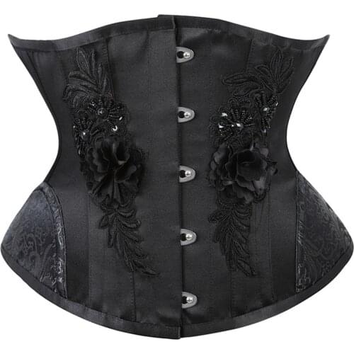 Womens Vintage Gothic Steel Boned Underbust Corset Retro Corsets and Bustiers Waist Cincher Shaper Slimming Hourglass Corselet