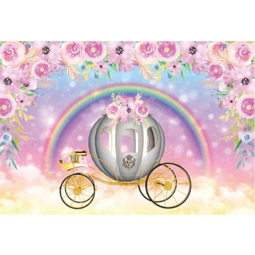 Birthday Backdrop Pumpkin Cart and Flowers Photography Background Celebration Photo Booth Studio Decor