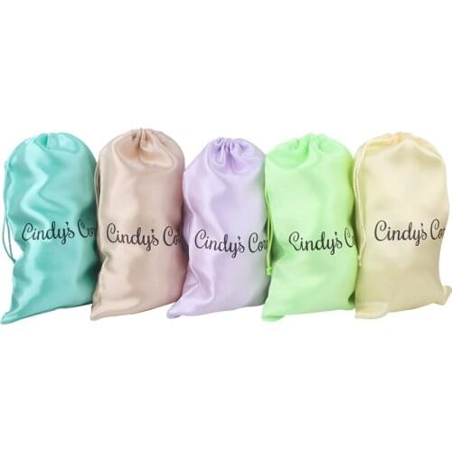 Custom Beauty product logo name printing satin silk packaging shopping bags persionality luxury silky smooth packing bag