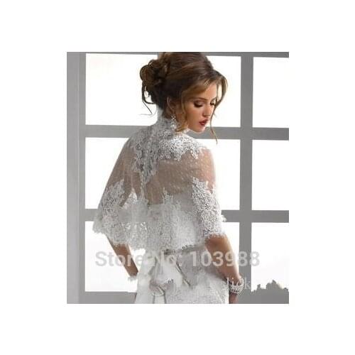 Lace Applique White Bolero Women Half Sleeve High Neck Feminino Wedding Accessories Wedding Jacket Acessorios Para Mulher