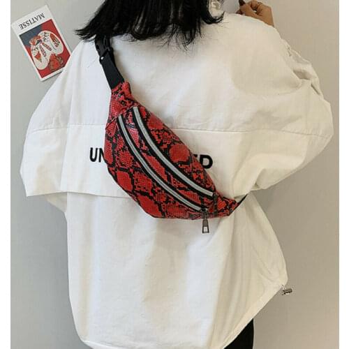 Fashion Snake Waist Bag Women Handbag PU Leather Crossbody Phone Pouch Fanny Chest Packs Large Chest Bag