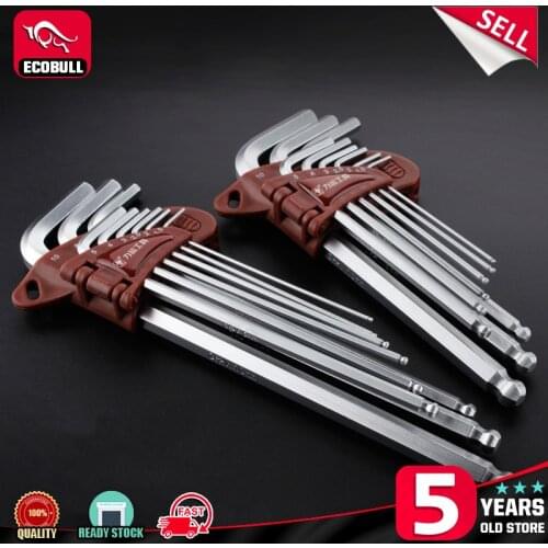 LIJIAN 9pcs 1.5mm - 10mm Hexagon Allen Key Wrench Tools set imbus Matte Chrome Ball End Spanner set Screwdriver Set Tool Kit