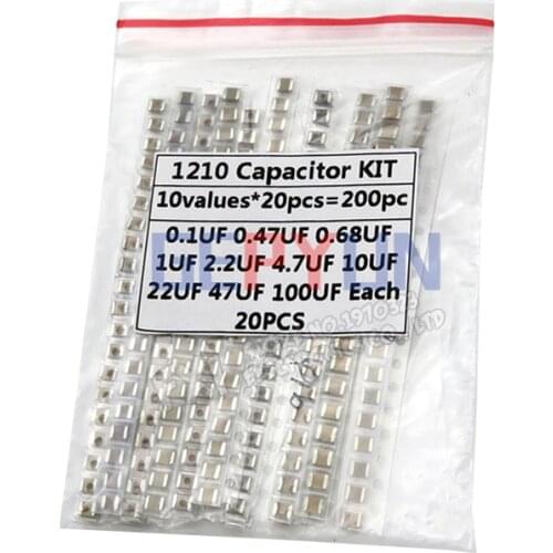 1210 SMD Capacitor assorted kit ,10values*20PCS=200PCS 100nF~100uF Samples Kit electronic diy kit