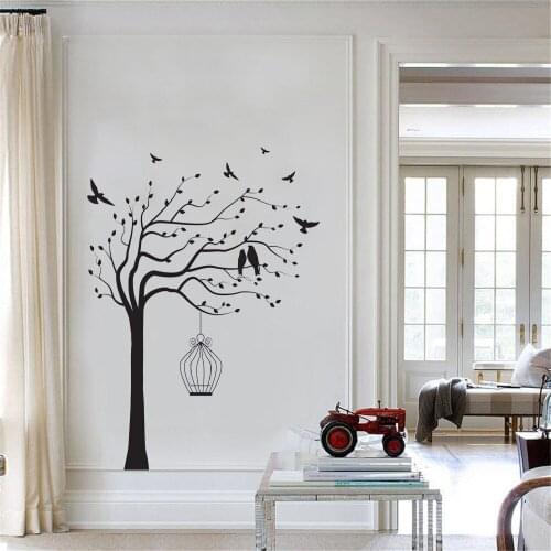 Tree Birds Wall Decal Sticker For Living Room Bedroom Tree Of Life Roots Flying Away Home Decor Bird Cage Vinyl ov344
