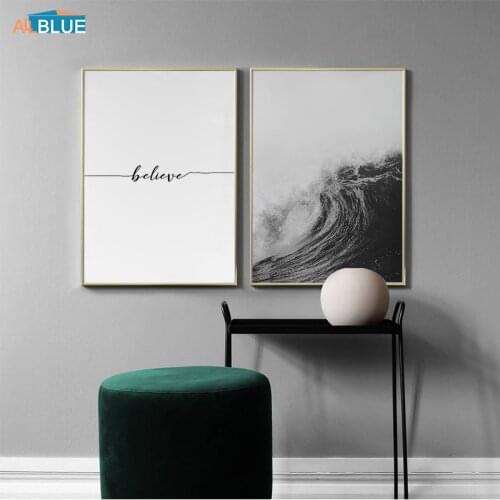 Ocean Waves Wall Art Black And White Canvas Painting Poster Nordic Prints Sea Landscape Wall Pictures for Living Room Home Decor