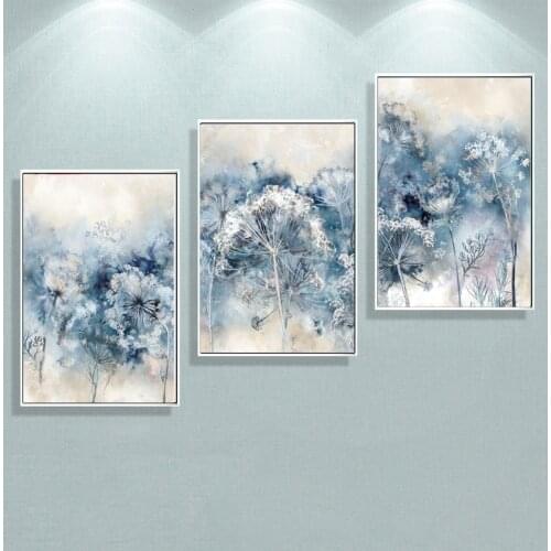 Dandelion wall art canvas painting plant poster for bedroom blue white bathroom print modern home interior wall art decoration