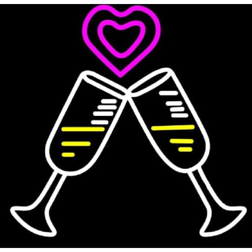 NEON SIGN For Heart With Two Wine Glass Wedding Lamp GLASS Tube Affiche Decor Window Handcraft anuncio luminoso Dropshipping