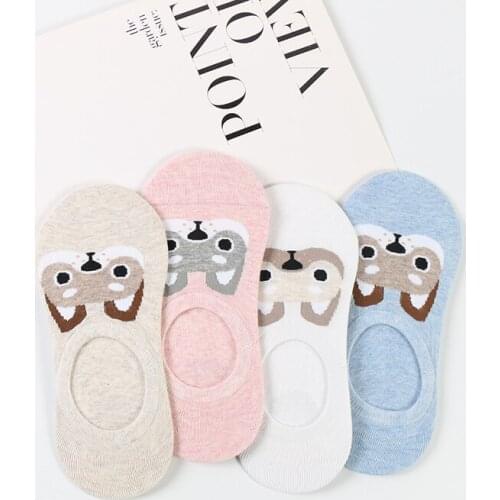 DONG AI 5 Pairs Cartoon Women Socks Lovely Cotton Invisible Socks Cute Animal Girl Ankle Socks Harajuku Breathable Socks