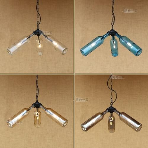 Pipes lighting pendant lamps Creative glass wine bottle LED pendant lights loft industrial style bar coffee shop retro water