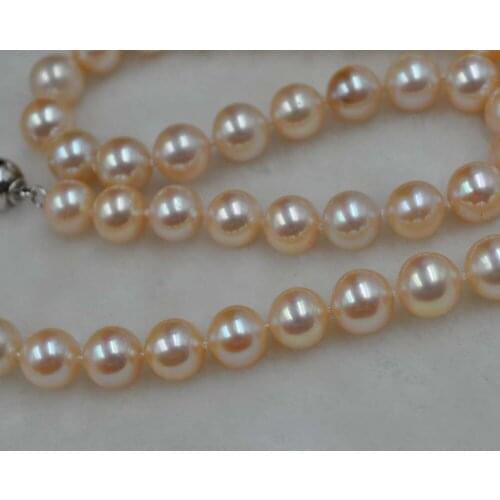 Stunning luster 9mm round natural light pink pearl necklace free shipping