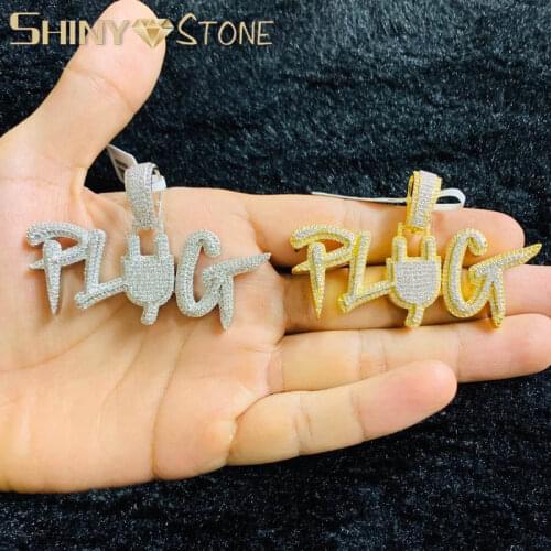 Two Color Plug Letters Pendant Necklace Micro Pave Finish Zircon Hip Hop Chain Choker Chain Necklace Mens Boy Jewelry 2021
