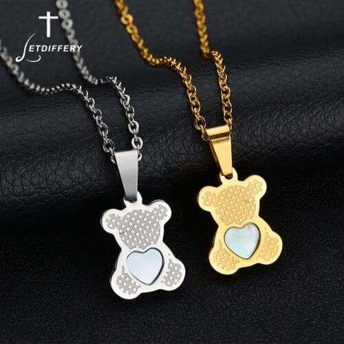 Letdiffery Famous Brand Bears Pendant Necklace Stainless Steel Heart Shell Animal Gold Necklace For Women Gift