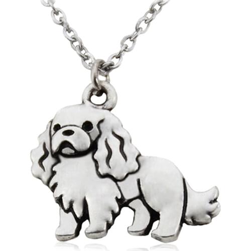 Fei Ye Paws Cute Cavalier King Charles Spaniel & English Toy Spaniel Dog Pet Charms Pendant Necklaces Stainless Steel Chain Gift
