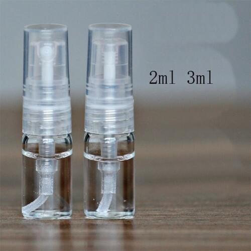 50pcs/lot 2ML 3ML Clear Glass Spray Bottle Empty Portable Perfume Atomizer Mini Sample Test Tube Bottle Thin Glass Vials