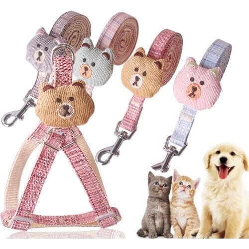 Adjustable Soft Dog Harness Leash Collar Set Cartoons Bear Dog Harness for Small Medium Pets Cat Collar Leash Outdoor Walking