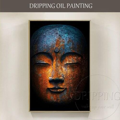 Luxury Wall Art Artist Pure Hand-painted High Quality Buddha Figure Oil Painting on Canvas Wall Art Buddha Head Oil Painting