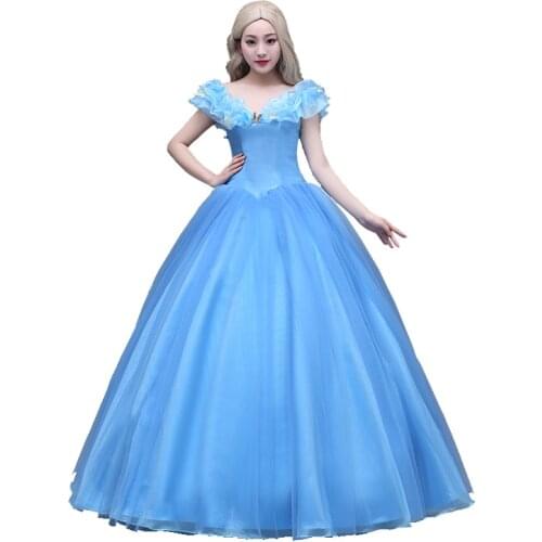 Luxury Cinderella Princess Cosplay Costume For Adult Women Ladies Halloween Costumes Dress