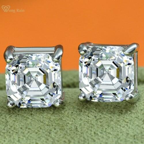 Wong Rain Classic 925 Solid Sterling Silver Asscher Cut Created Moissanite Gemstone Ear Studs Earrings Fine Jewelry Wholesale