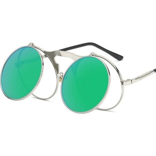 Steampunk Sunglasses Round Metal De Sol Women Style Retro Flip Circular Double Metal Sunglasses de sol
