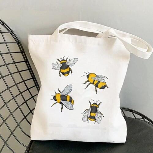 2021 Shopper yellow Cartoons BEES Printed Tote Bag women Harajuku shopper handbag girl Shoulder shopping bag Lady Canvas Bag