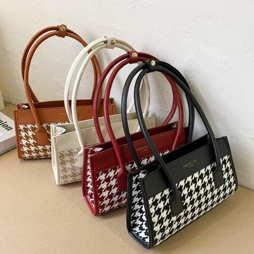 Fashion Women PU Leather Handbag Totes Casual Simple Plaid Splicing Female Daily Shoulder Underarm Top-handle Bags