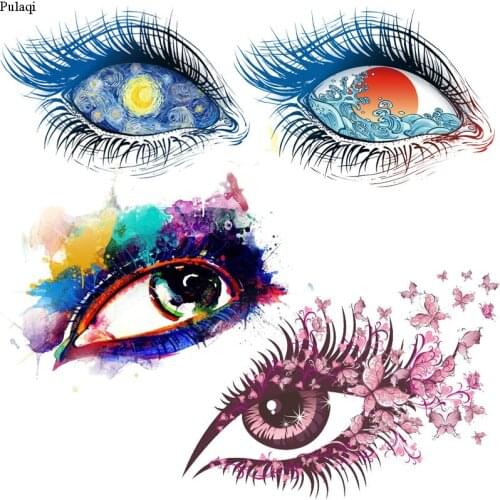 Pulaqi Iron On Transfer Fashion Eye Pattern Patches For Clothing Van Gogh Stripes Thermal Stickers On Clothes Punk Appliques DIY