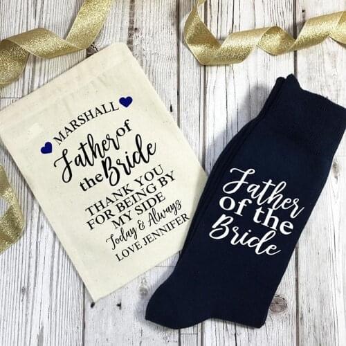 Custom name date Father of the Bride Wedding Morning Socks Choice of Colours with Gift bag Thank You For Being By My Side
