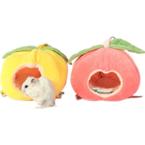 Pet Bed Cotton House Small Animal Hanging Quilted Nest Fruit Peach Hammock Winter Warm Pet Cage for Hamster Squirrels